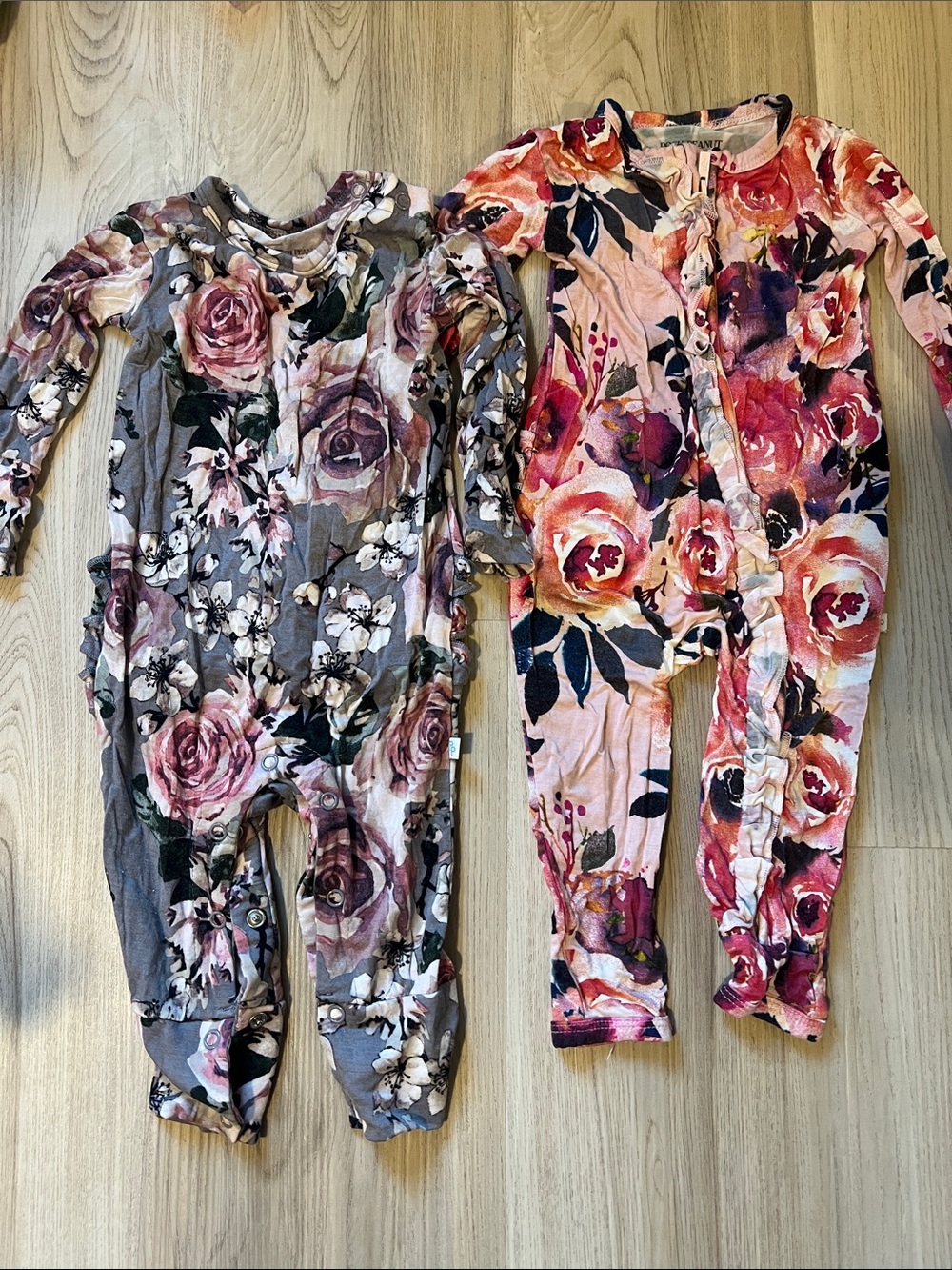 Posh Peanut Floral Rompers in Pink & Gray
